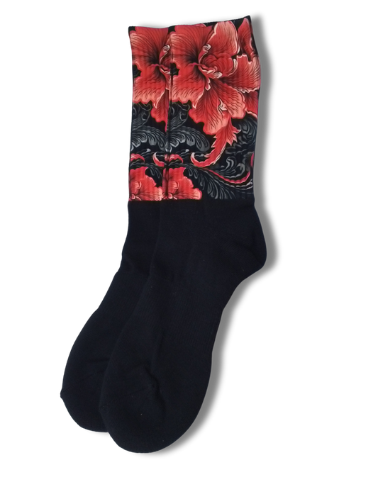 Disc Golf Socks Red Flower Large